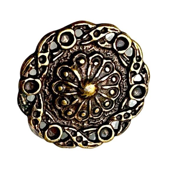 Lot 5 large 1.25” ox gold open work vintage buttons floral center shank back - Picture 1 of 5